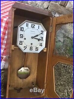 French Vintage WOODEN CHIME WALL CLOCK JURA VERITABLE WESTMINSTER 8 Tigs Artdeco