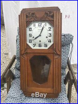 French Vintage WOODEN CHIME WALL CLOCK JURA VERITABLE WESTMINSTER 8 Tigs Artdeco