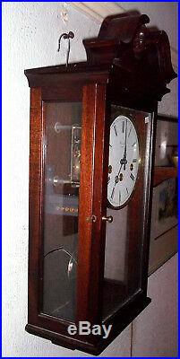 GOOD SIZE WESTMINSTER CHIMING WALL CLOCK, SOLID MAHOGANY CASE, COMITTI of LONDON