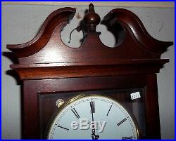 GOOD SIZE WESTMINSTER CHIMING WALL CLOCK, SOLID MAHOGANY CASE, COMITTI of LONDON