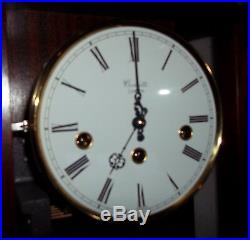 GOOD SIZE WESTMINSTER CHIMING WALL CLOCK, SOLID MAHOGANY CASE, COMITTI of LONDON