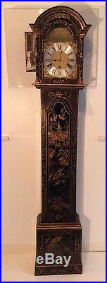 Georgian Chinoiserie Style Black Lacquered Westminster chimes Grandfather clock