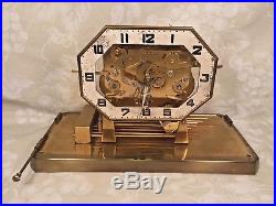 German Art Deco Chime Clock Glass Case Cuckoo Clock Co Westminster Chimes Runs