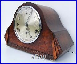 German Art Deco Oak Westminster Chiming Mantle Clock