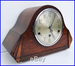 German Art Deco Oak Westminster Chiming Mantle Clock