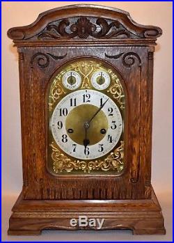 German Junghans Oak Cased Westminster Chime 8 Day Mantel Clock 1909
