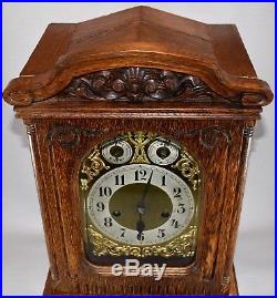 German Junghans Oak Cased Westminster Chime 8 Day Mantel Clock 1909