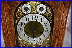 German Junghans Oak Cased Westminster Chime 8 Day Mantel Clock 1909