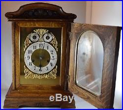 German Junghans Oak Cased Westminster Chime 8 Day Mantel Clock 1909