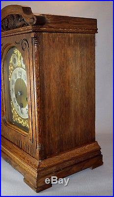 German Junghans Oak Cased Westminster Chime 8 Day Mantel Clock 1909