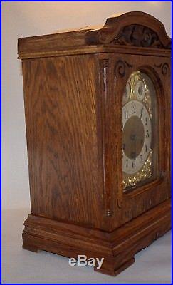 German Junghans Oak Cased Westminster Chime 8 Day Mantel Clock 1909