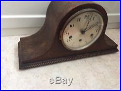 German Oak Napoleon Case Westminster Chimes Mantle Clock 8H 16W 6D
