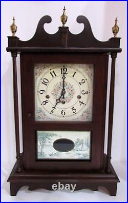 German Pillar & Scroll Quarter Hour Westminster Chime Mantel Clock 8-Day