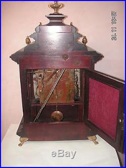German Victorian gilt-metal mounted Mahogany Westminster Chime Mantle Clock 20H