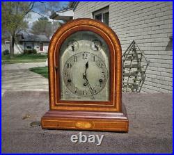 German Westminster Chime Large Shelf Mantle Clock Marquetry Inlay Three Dial