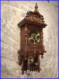 Germany TRIPLE Westminster Chime Walnut CASE &Pendulum, Keywound Wall Clock