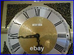 Grandfather Clock by Tempus Fugit in dark cherry cabinet. Solid Brass weights
