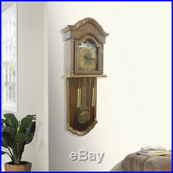 Grandfather Wall Clock Hanging Oak Wood Pendulum Westminster Chimes Home Decor