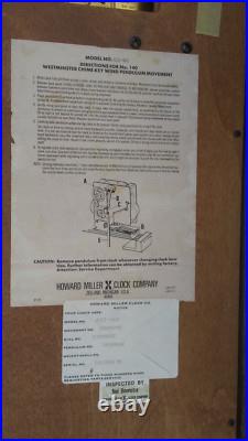 HOWARD MILLER Model #612-462 Westminster Chime Key Wind Pendulum Wall Clock