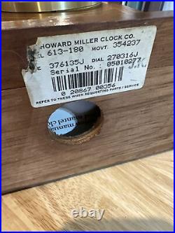HOWARD MILLER Shelf Clock Barrister Westminster Chimes Model 613-180 READ