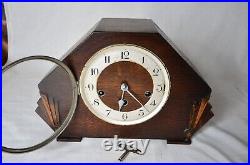 Haller Foreign Art Deco Oak Cased Westminster Chime Mantel Clock Antique