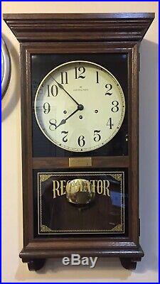 Hamilton Regulator Wall Clock Westminster Chime with Key Vintage Large Wood Case