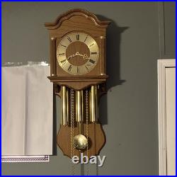 Hermle Mechanical Westminster Chime Wall Clock Pendulum Wood Roman Numerals