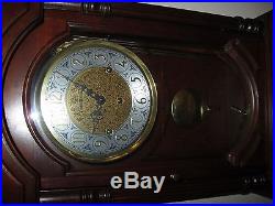 Howard Miller 613-302 Wall Clock Westminster Triple Chime Cherry Inlaid Wood