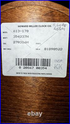 Howard Miller Barrister (613-178) Mantel Clock, Westminster Chimes and 2 Keys