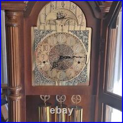 Howard Miller Grandfather Clock Westminster Chime Mahogany Wood Brass Mechanical