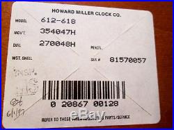 Howard Miller Mantle Clock Westminster Chimes 612-618