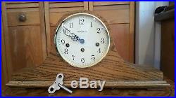 Howard Miller Oak Tambour Mantel Clock 612-618 with Key Westminster Chimes, Works