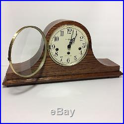 Howard Miller / Red Oak Tambour Style Case Westminster Chime Mantel Clock