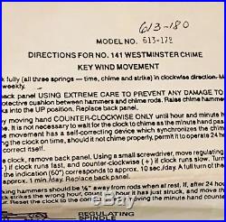 Howard Miller Westminster Chime Key-Wind Clock 613-180 Original Directions