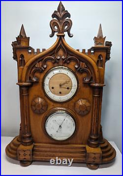 Huge Carved Bracket Clock And Barometer Weather Station Westminster Chime