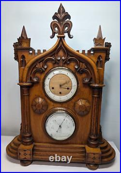 Huge Carved Bracket Clock And Barometer Weather Station Westminster Chime