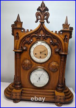 Huge Carved Bracket Clock And Barometer Weather Station Westminster Chime