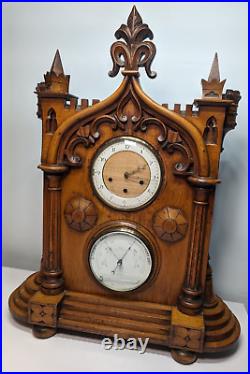 Huge Carved Bracket Clock And Barometer Weather Station Westminster Chime