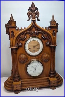 Huge Carved Bracket Clock And Barometer Weather Station Westminster Chime