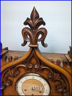 Huge Carved Bracket Clock And Barometer Weather Station Westminster Chime