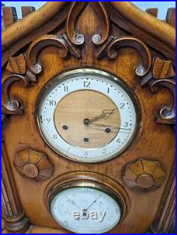 Huge Carved Bracket Clock And Barometer Weather Station Westminster Chime