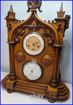 Huge Carved Bracket Clock And Barometer Weather Station Westminster Chime