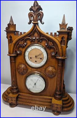 Huge Carved Bracket Clock And Barometer Weather Station Westminster Chime