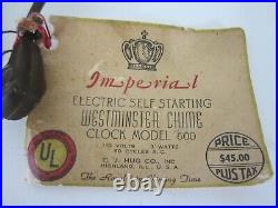 Imperial Electric Westminster Chime Mantle Clock with Original Tag Works