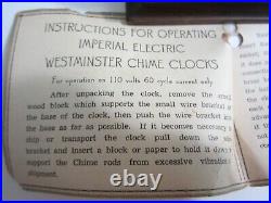 Imperial Electric Westminster Chime Mantle Clock with Original Tag Works