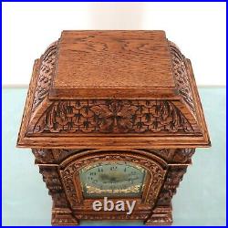 JUNGHANS Mantel Antique Clock WESTMINSTER Chime CARVED Wood RESTRORED / SERVICED