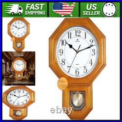 JUSTIME 17.5 Solid Wood Schoolhouse Pendulum Wall Clock Westminster Chime