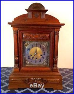 Junghans Carved Walnut Mantle Clock with Westminster Chimes c. 1900Fine & Rare