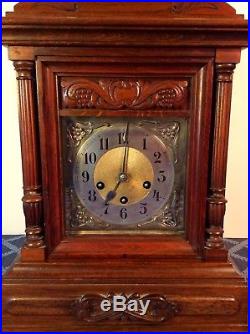 Junghans Carved Walnut Mantle Clock with Westminster Chimes c. 1900Fine & Rare