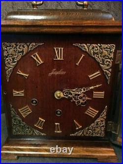 Junghans English Walnut Westminster Chime Bracket Clock withkey, chime shut off